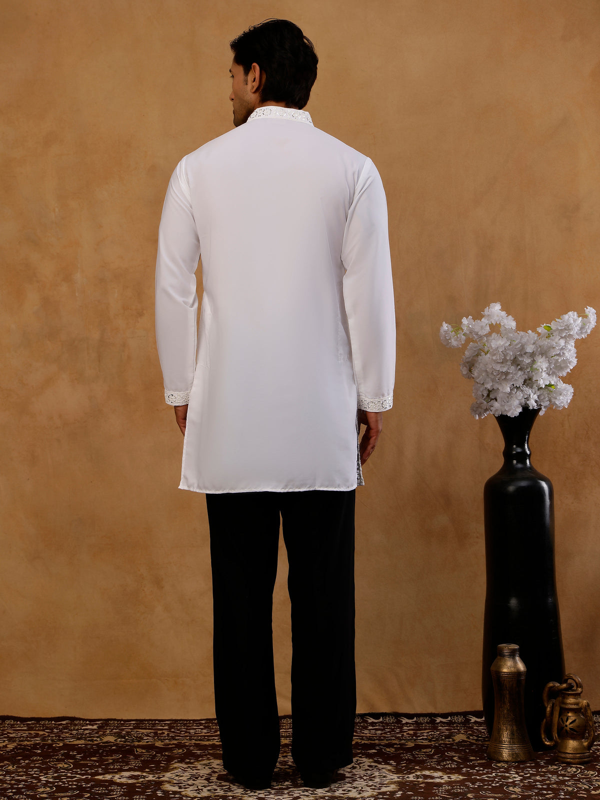 Premium Japanese Fabric Embroidered Kurta with Korean Pants ( 65KP PJ11B J 5547 White )