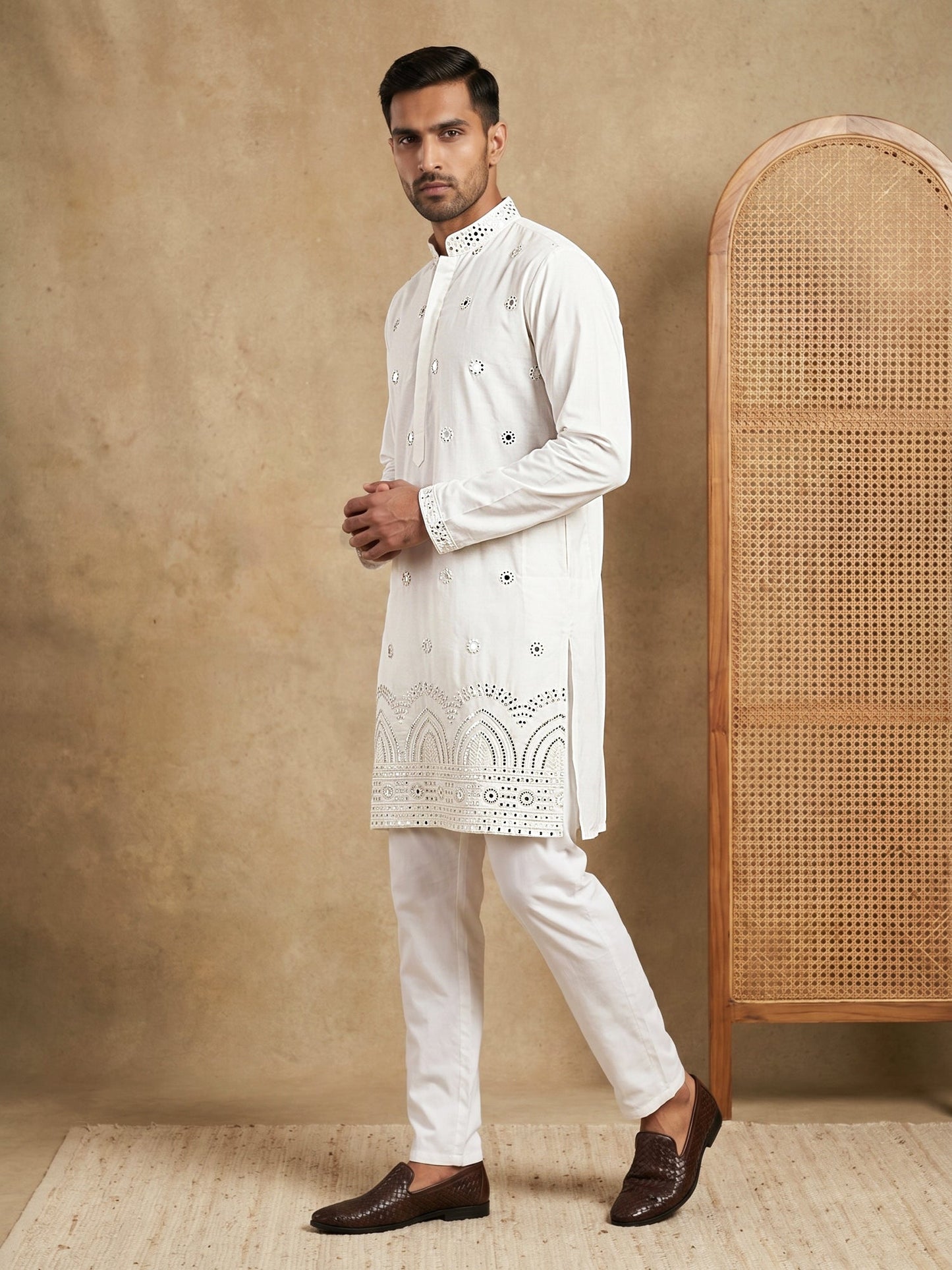 Imported Japanese Embroidered Kurta Set ( 65KP 5547White )
