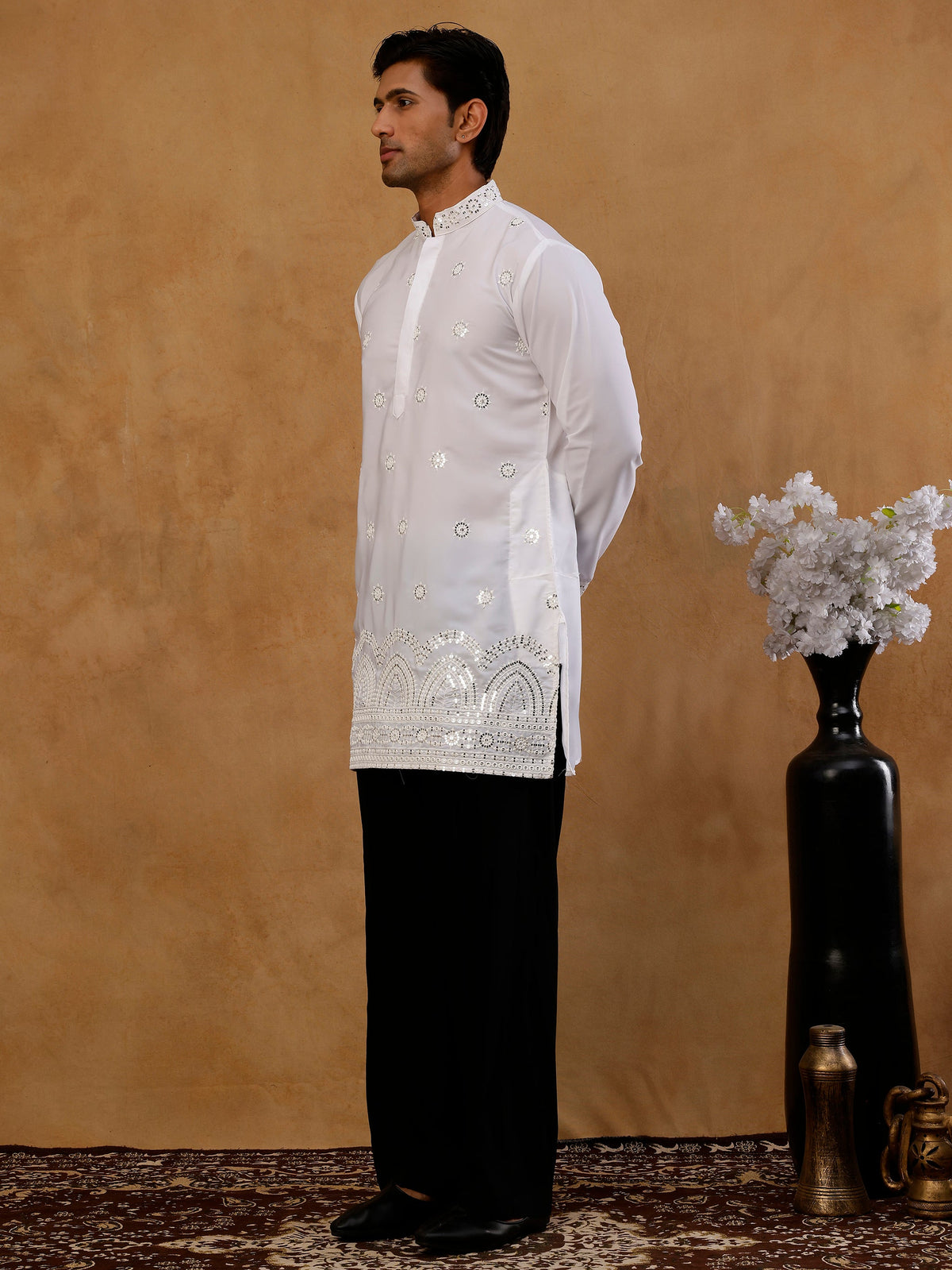 Premium Japanese Fabric Embroidered Kurta with Korean Pants ( 65KP PJ11B J 5547 White )