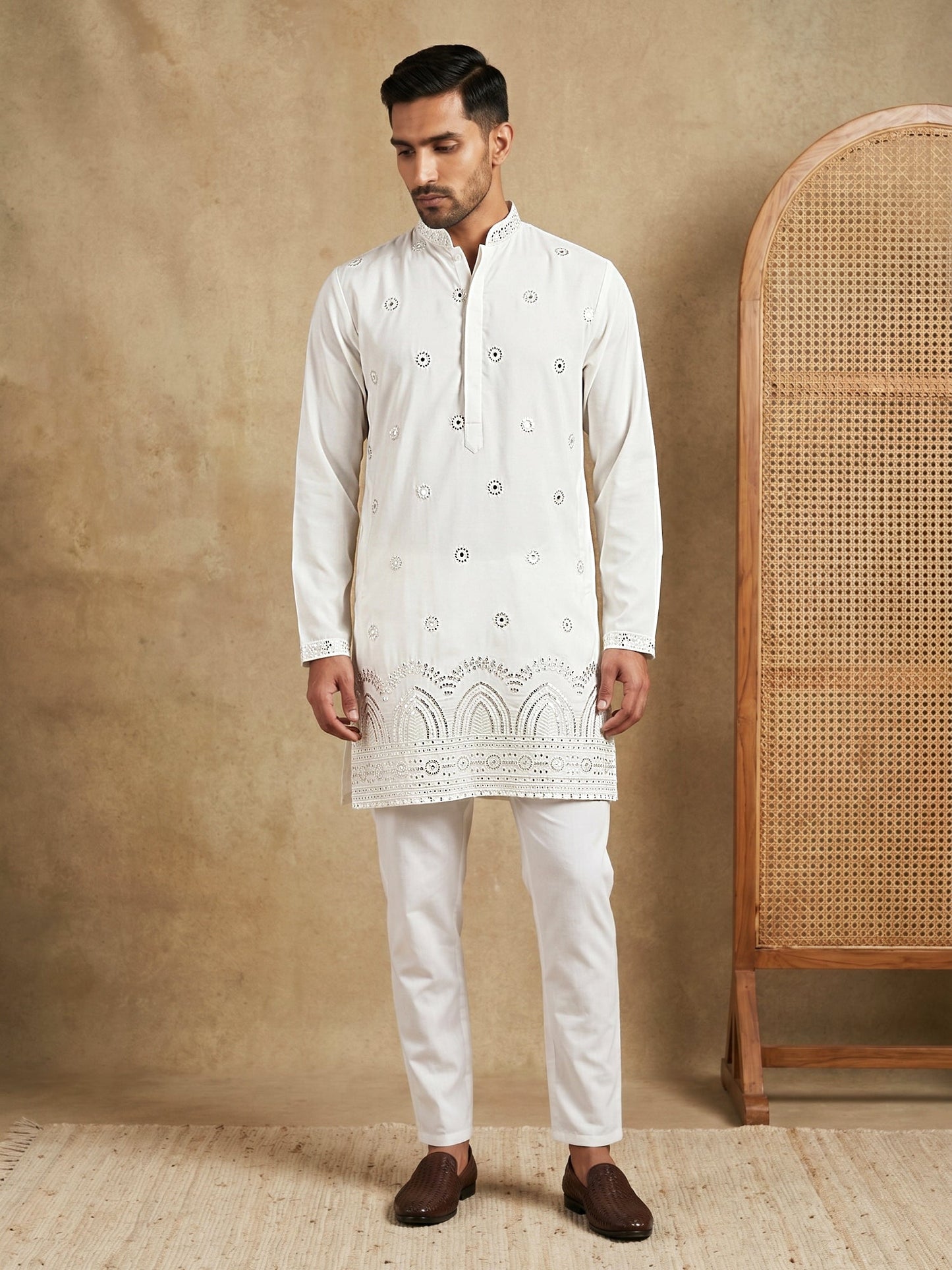 Imported Japanese Embroidered Kurta Set ( 65KP 5547White )