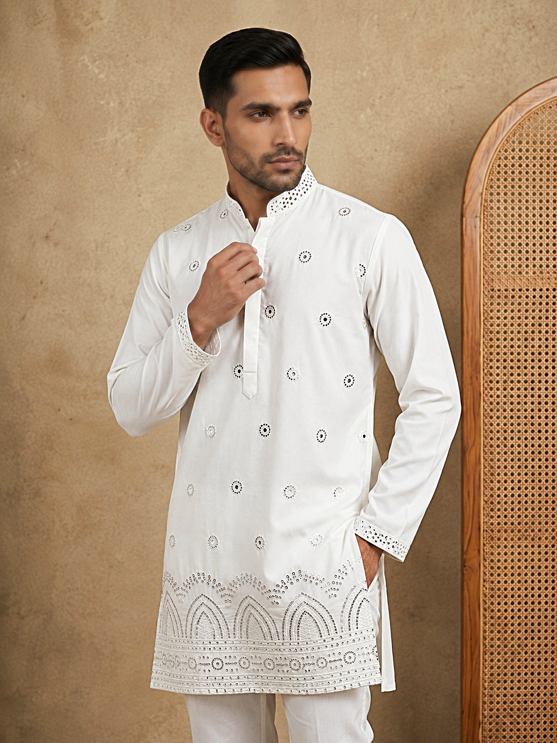 Imported Japanese Embroidered Kurta Set ( 65KP 5547White )