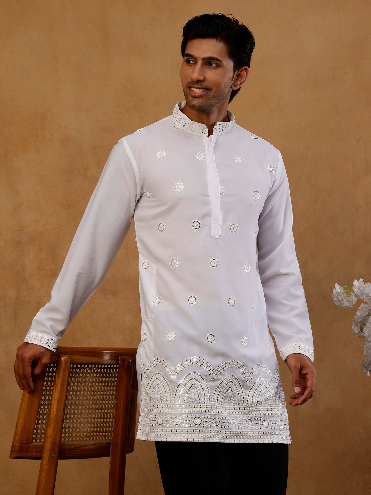 Premium Japanese Fabric Embroidered Kurta with Korean Pants ( 65KP PJ11B J 5547 White )