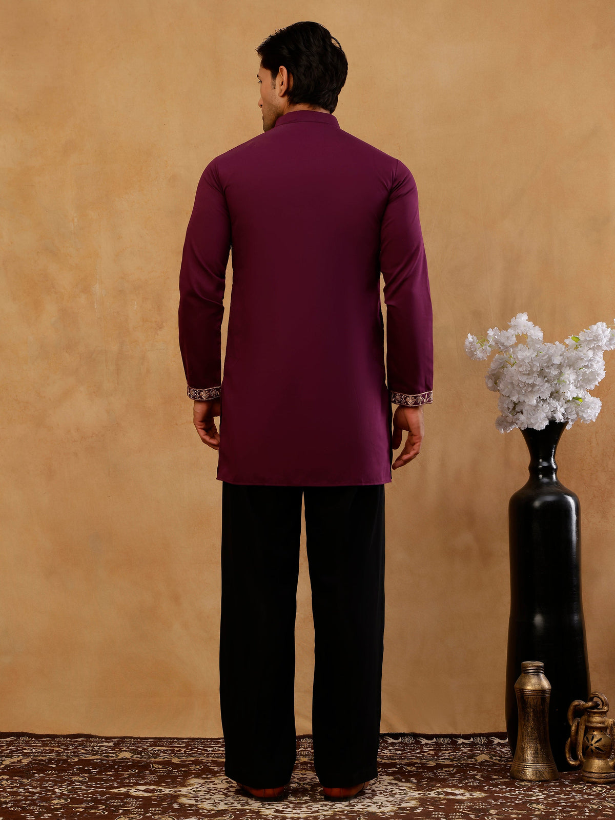 Cotton Blend Floral Embroidered Kurta with korean Pants ( 65KP PJ11B B 5550 Purple )