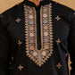 Cotton Blend Floral Embroidered Kurta with korean Pants ( 65KP PJ11B B 5552 Black )