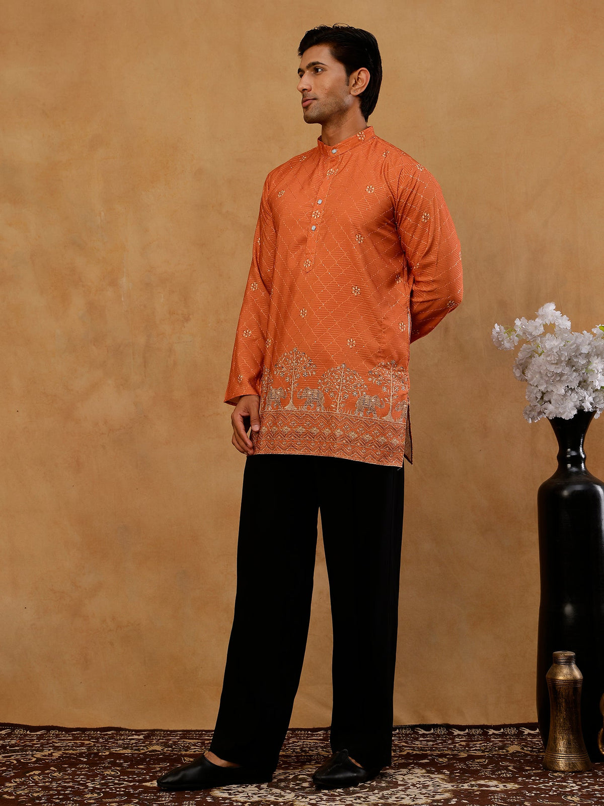 Premium Printed & Thread Work Kurta with Korean Pants ( 65KP PJ11B P 5553 Orange )