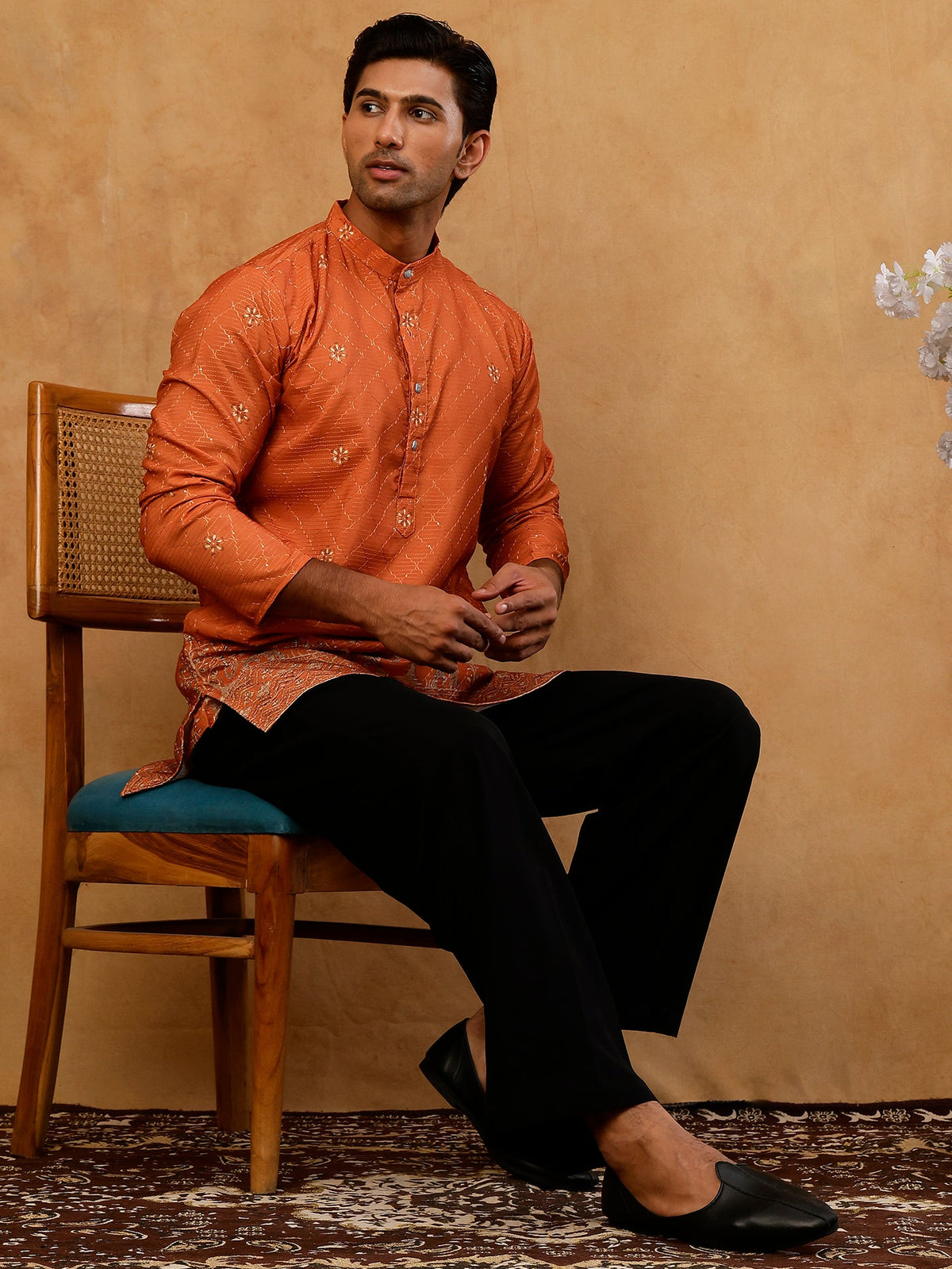Premium Printed & Thread Work Kurta with Korean Pants ( 65KP PJ11B P 5553 Orange )
