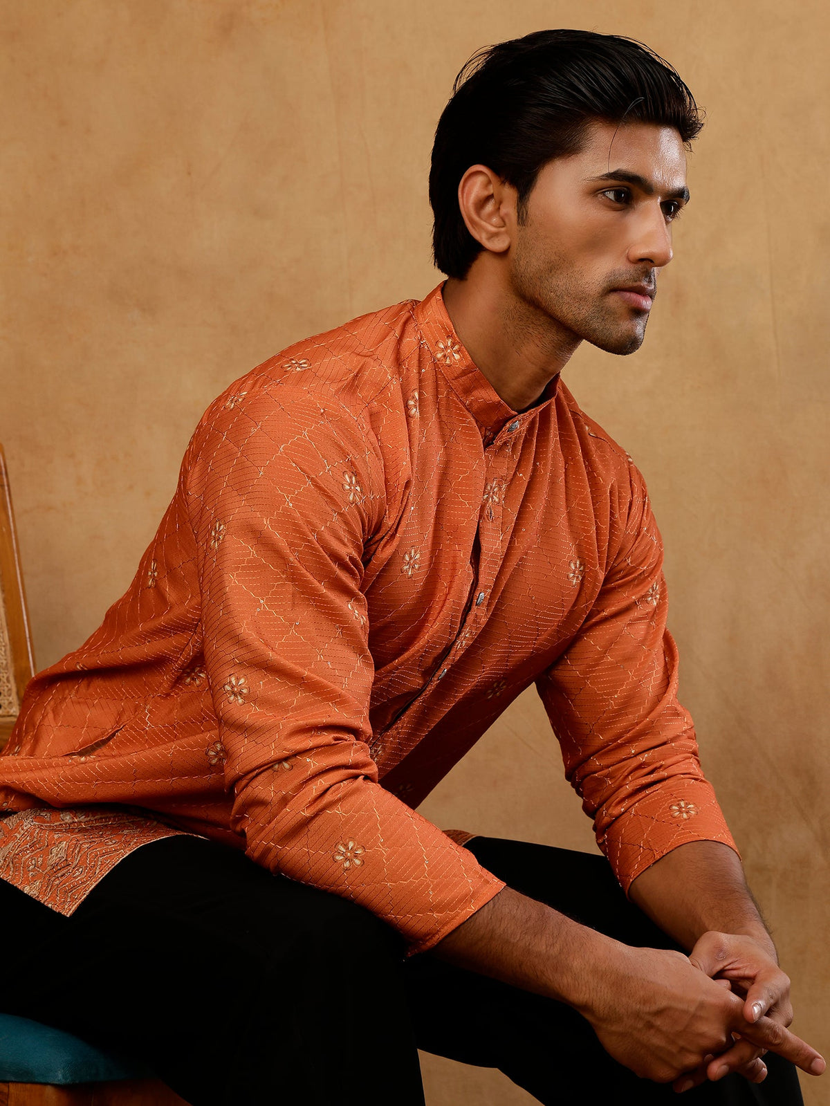 Premium Printed & Thread Work Kurta with Korean Pants ( 65KP PJ11B P 5553 Orange )