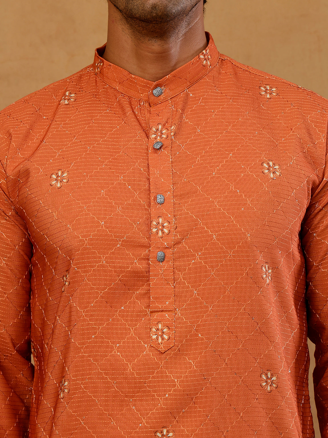 Premium Printed & Thread Work Kurta with Korean Pants ( 65KP PJ11B P 5553 Orange )