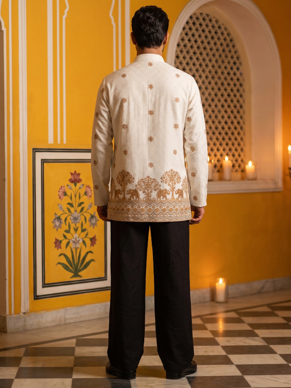 Premium Printed & Thread Work Kurta with Korean Pants ( 65KP PJ11B 5553White ) [FF] [D-3]