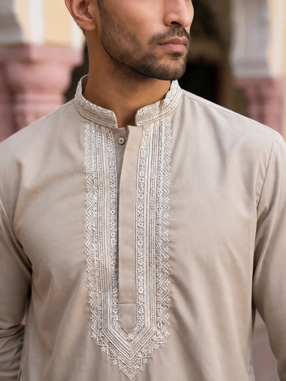 Men's Silk Blend Embroidered Kurta with Korean Pants