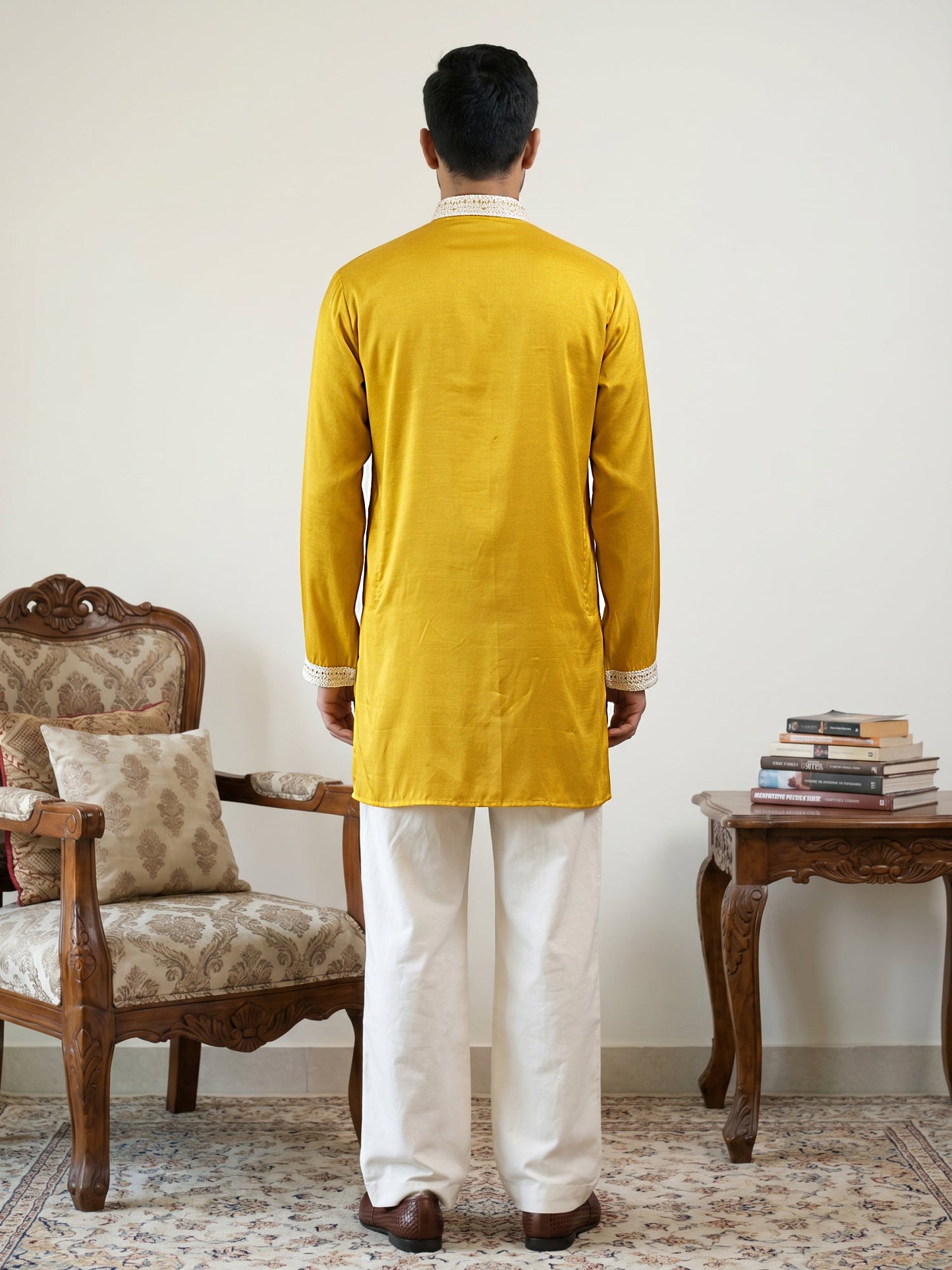 Men's Embroidered Silk Blend Kurta & Korean Pants