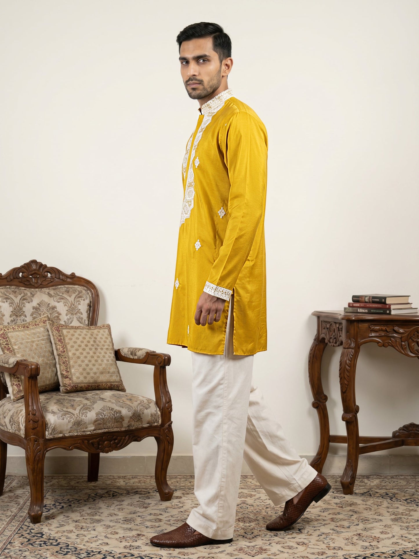 Men's Embroidered Silk Blend Kurta & Korean Pants