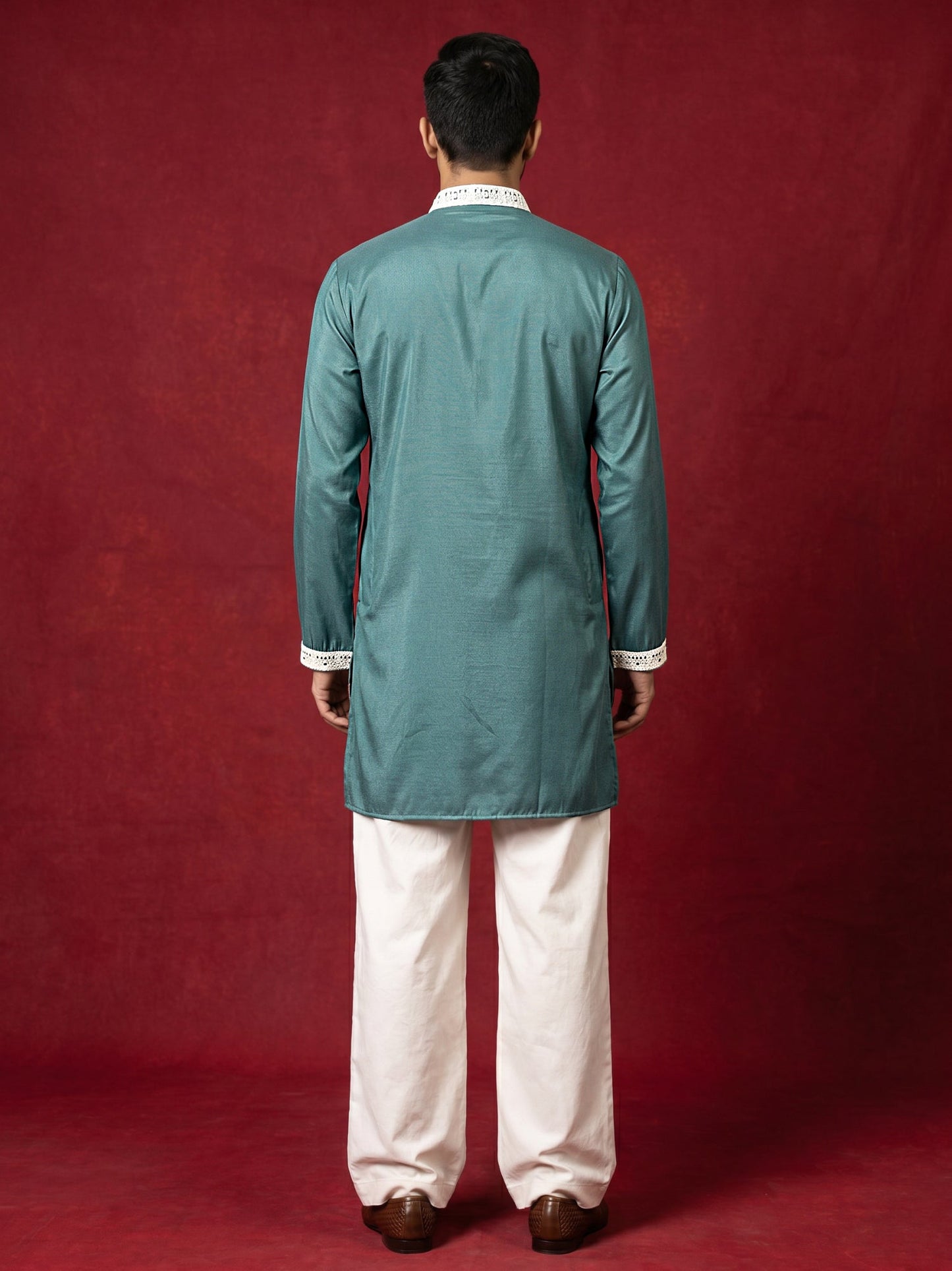 Men's Embroidered Silk Blend Kurta & Korean Pants