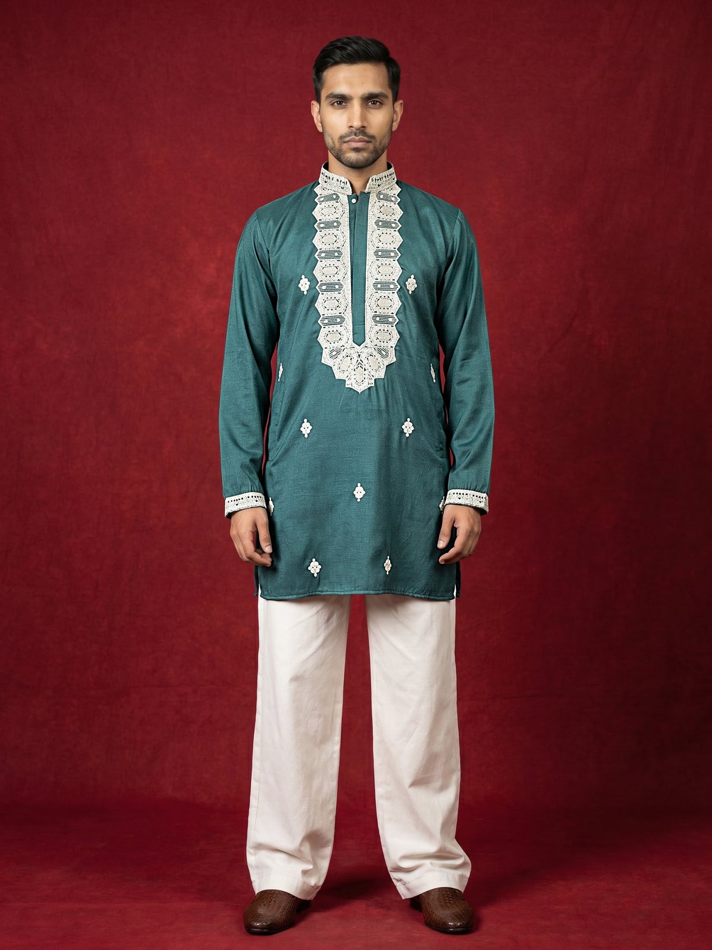 Men's Embroidered Silk Blend Kurta & Korean Pants