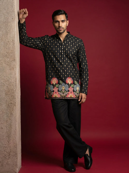 Men's Floral Printed Kurta with Korean Pants