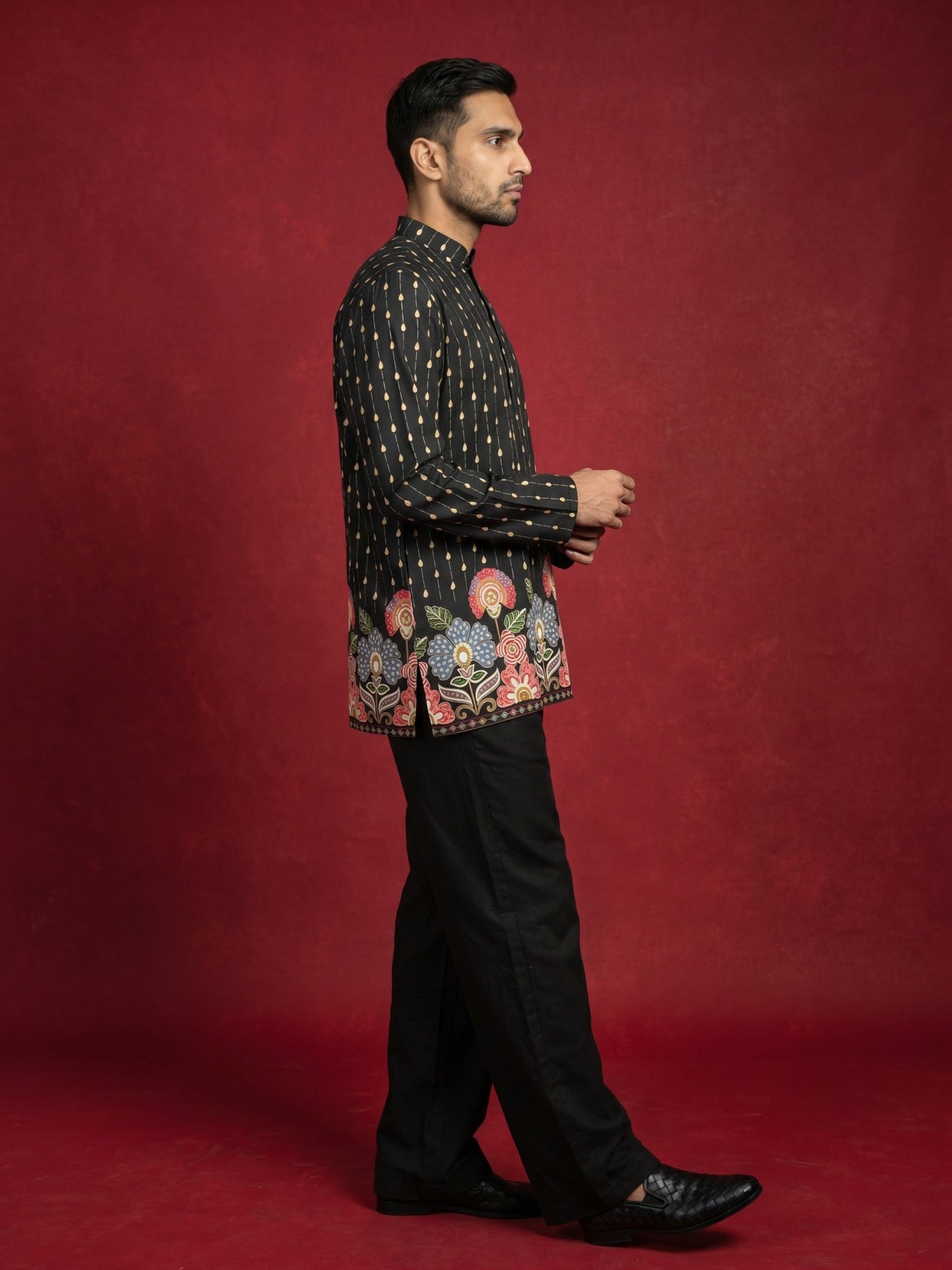 Men's Floral Printed Kurta with Korean Pants