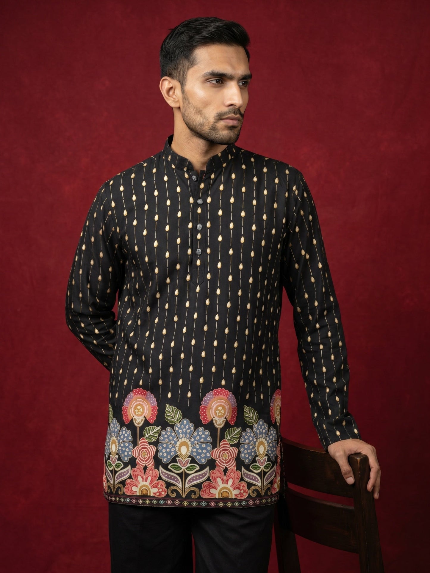 Men's Floral Printed Kurta with Korean Pants