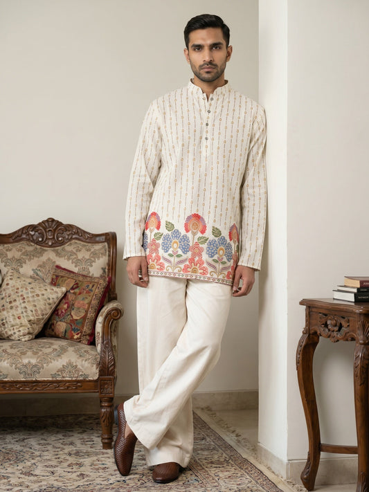 Men's Floral Printed Kurta with Korean Pants