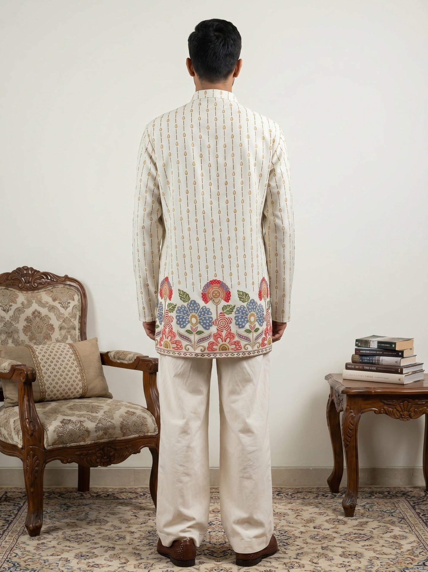 Men's Floral Printed Kurta with Korean Pants