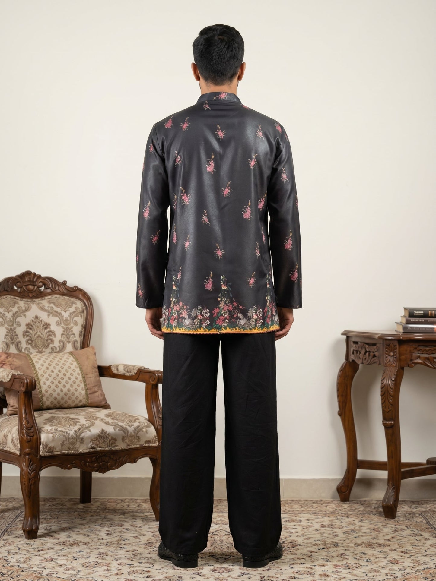 Men's Floral Printed Kurta with Korean Pants