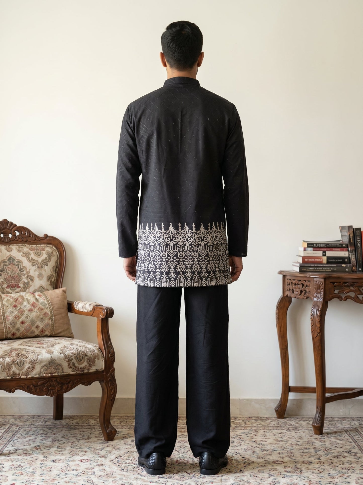 Men's Ethnic Printed & Thread Work Kurta with Korean Pants