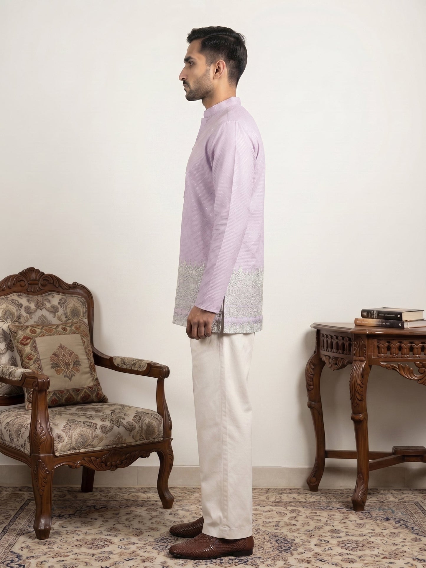 Men's Ethnic Printed & Thread Work Kurta with Korean Pants