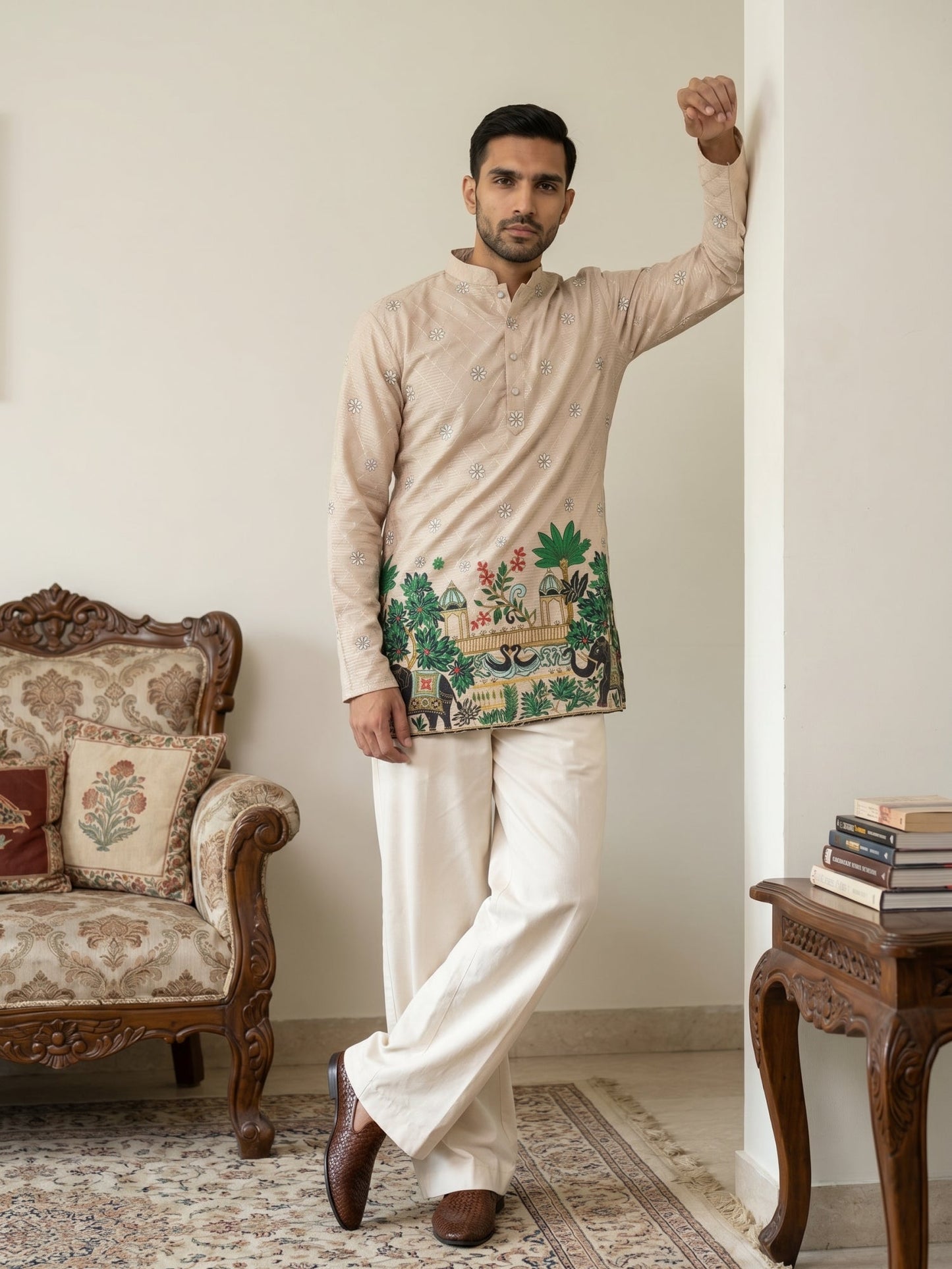 Premium Cotton Blend Printed Ethnic Kurta with Korean Pants