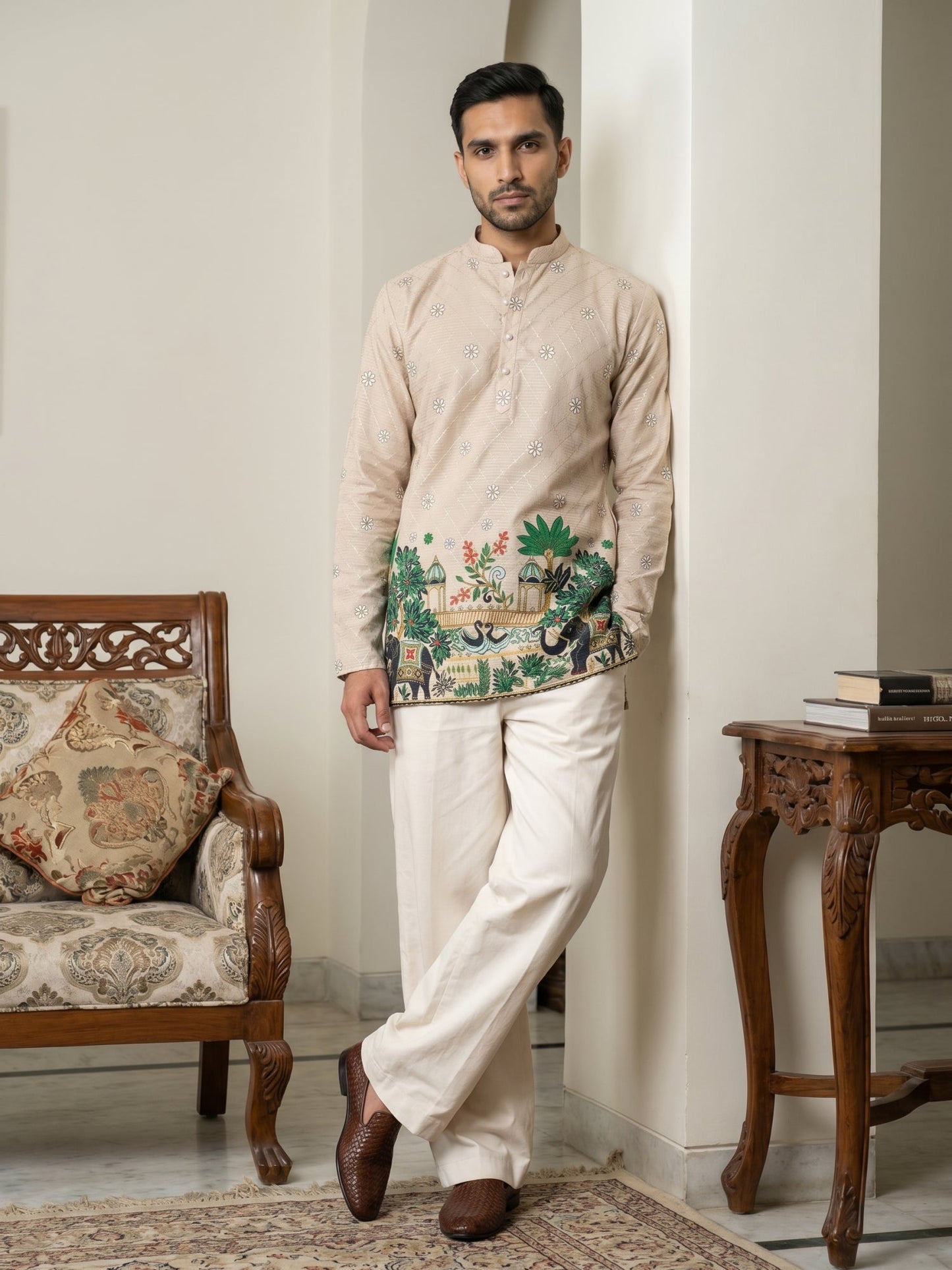 Premium Cotton Blend Printed Ethnic Kurta with Korean Pants