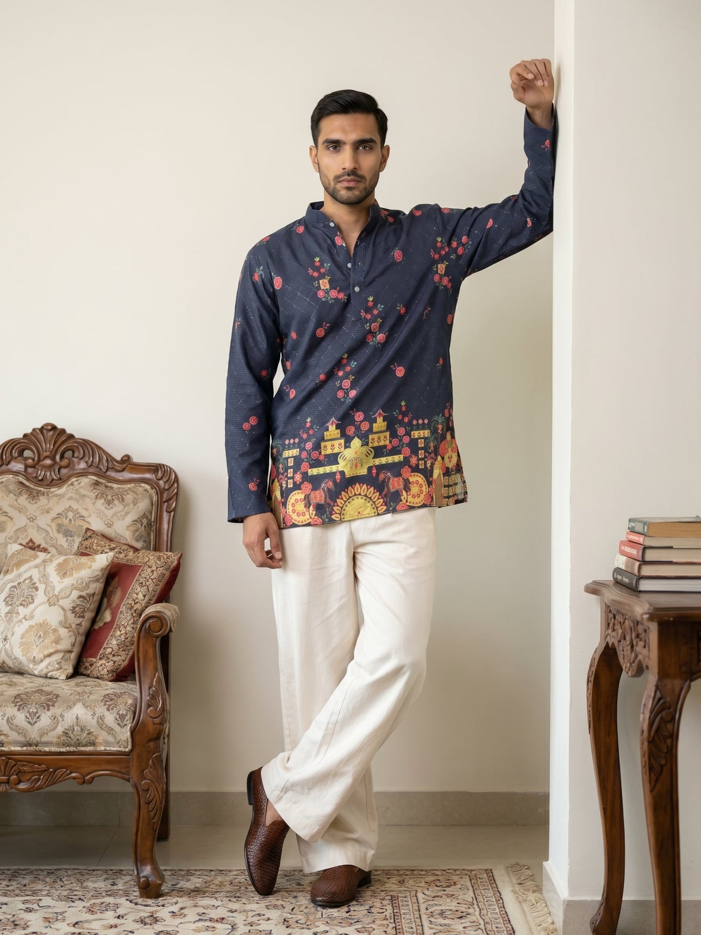 Premium Cotton Blend Printed Ethnic Kurta with Korean Pants