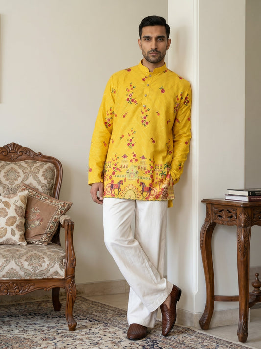 Premium Cotton Blend Printed Ethnic Kurta with Korean Pants