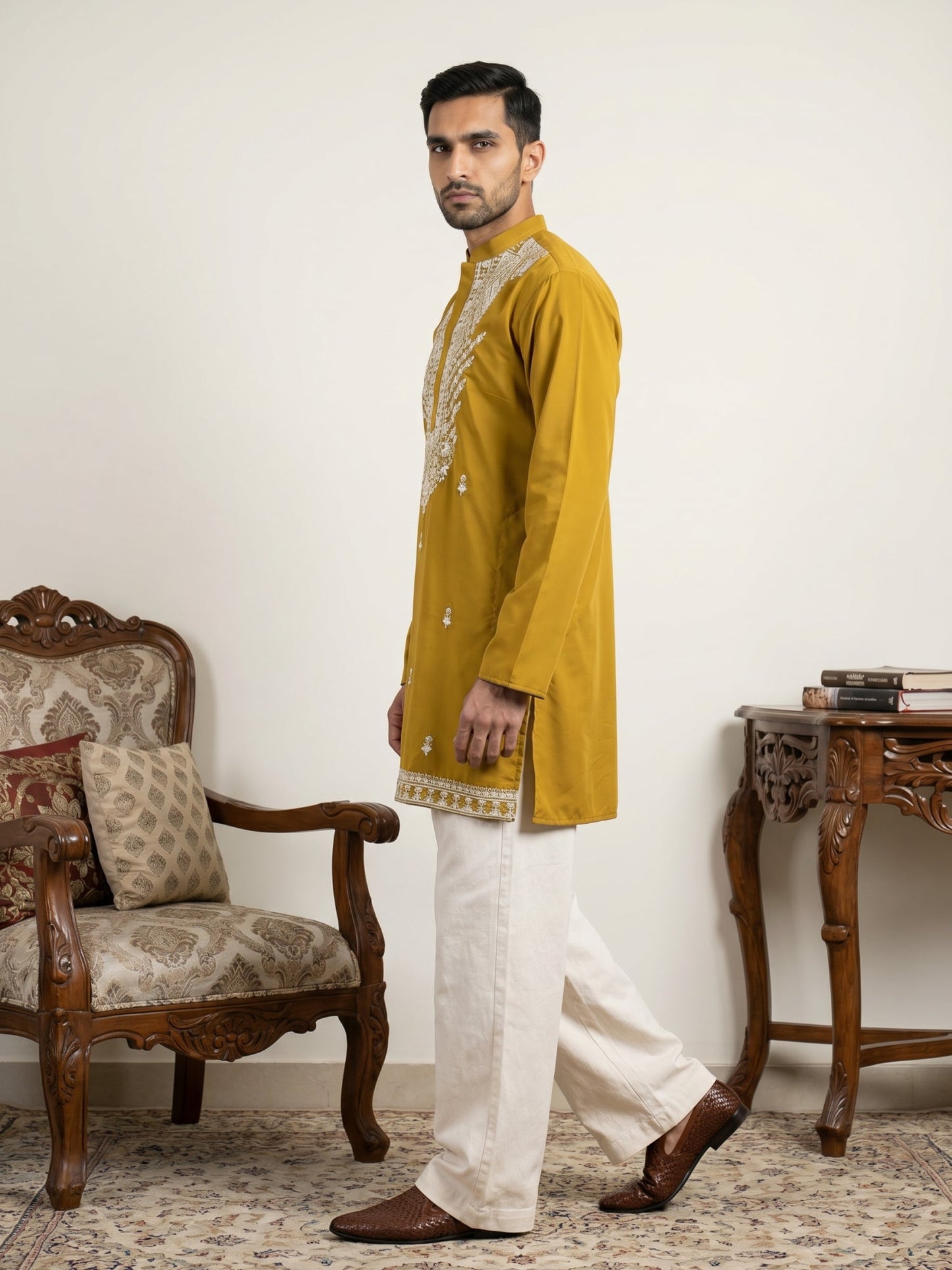 Japanese Fabric Embroidered Ethnic Kurta with Korean Pants