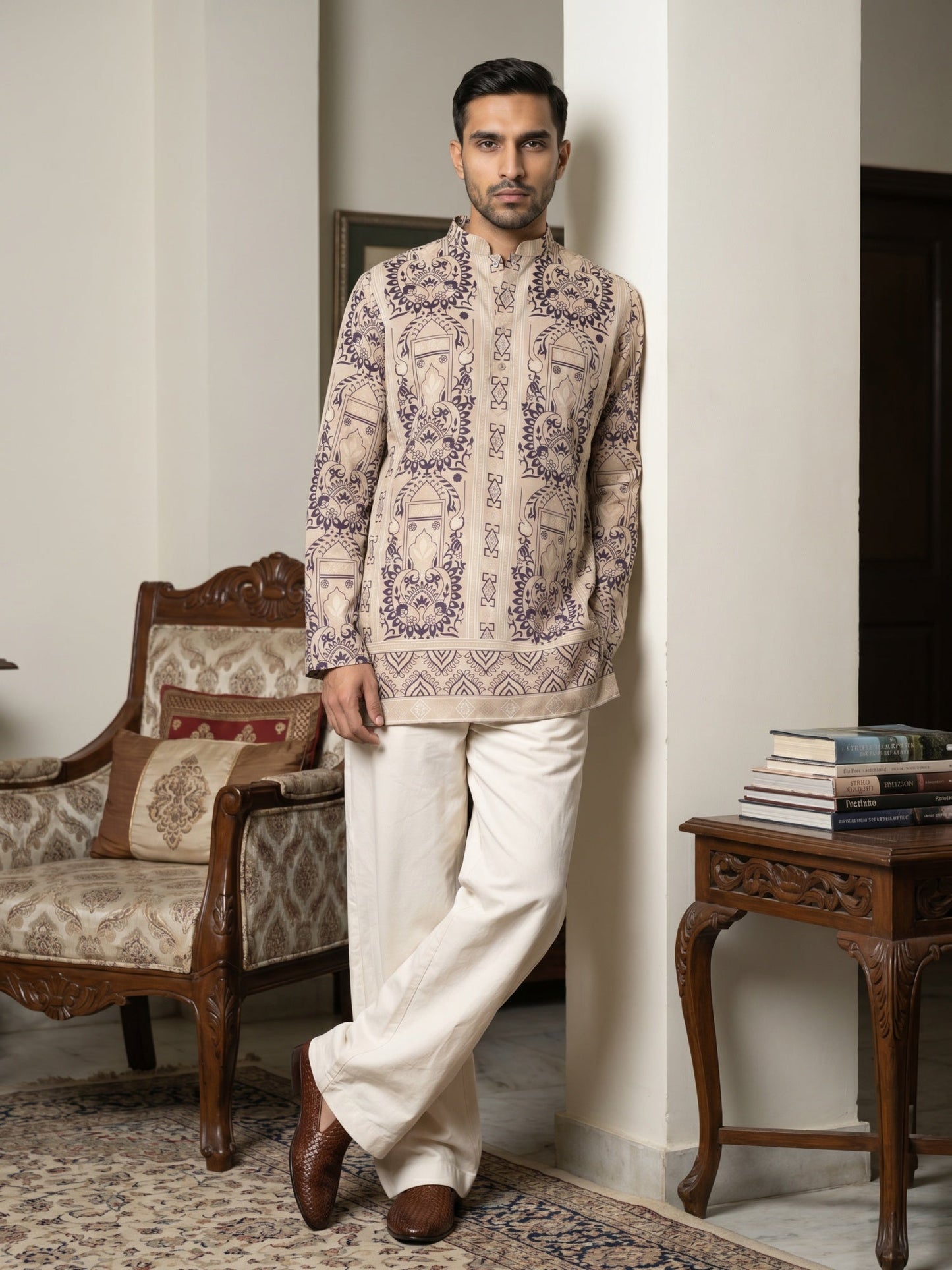 Cotton Blend Ethnic Printed Kurta with Korean Pants