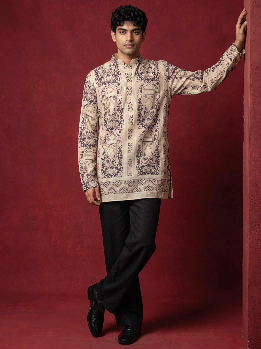 Cotton Blend Ethnic Printed Kurta with Korean Pants ( 65KP PJ11B 5573Beige ) [FF] [H-6(A-1-2-3-4)]