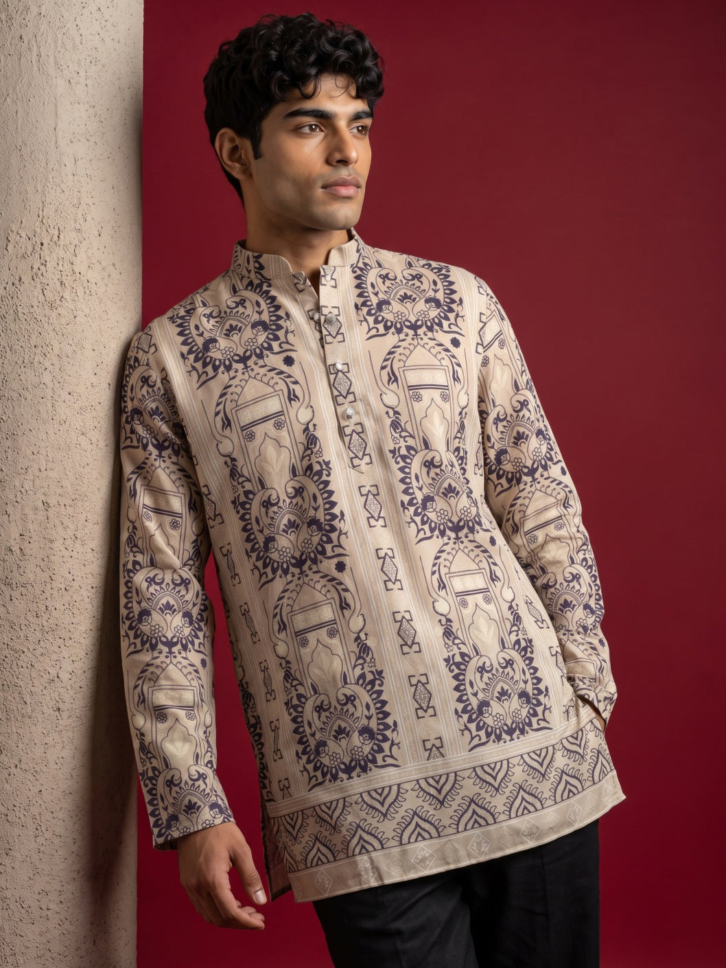 Cotton Blend Ethnic Printed Kurta with Korean Pants ( 65KP PJ11B 5573Beige ) [FF] [H-6(A-1-2-3-4)]