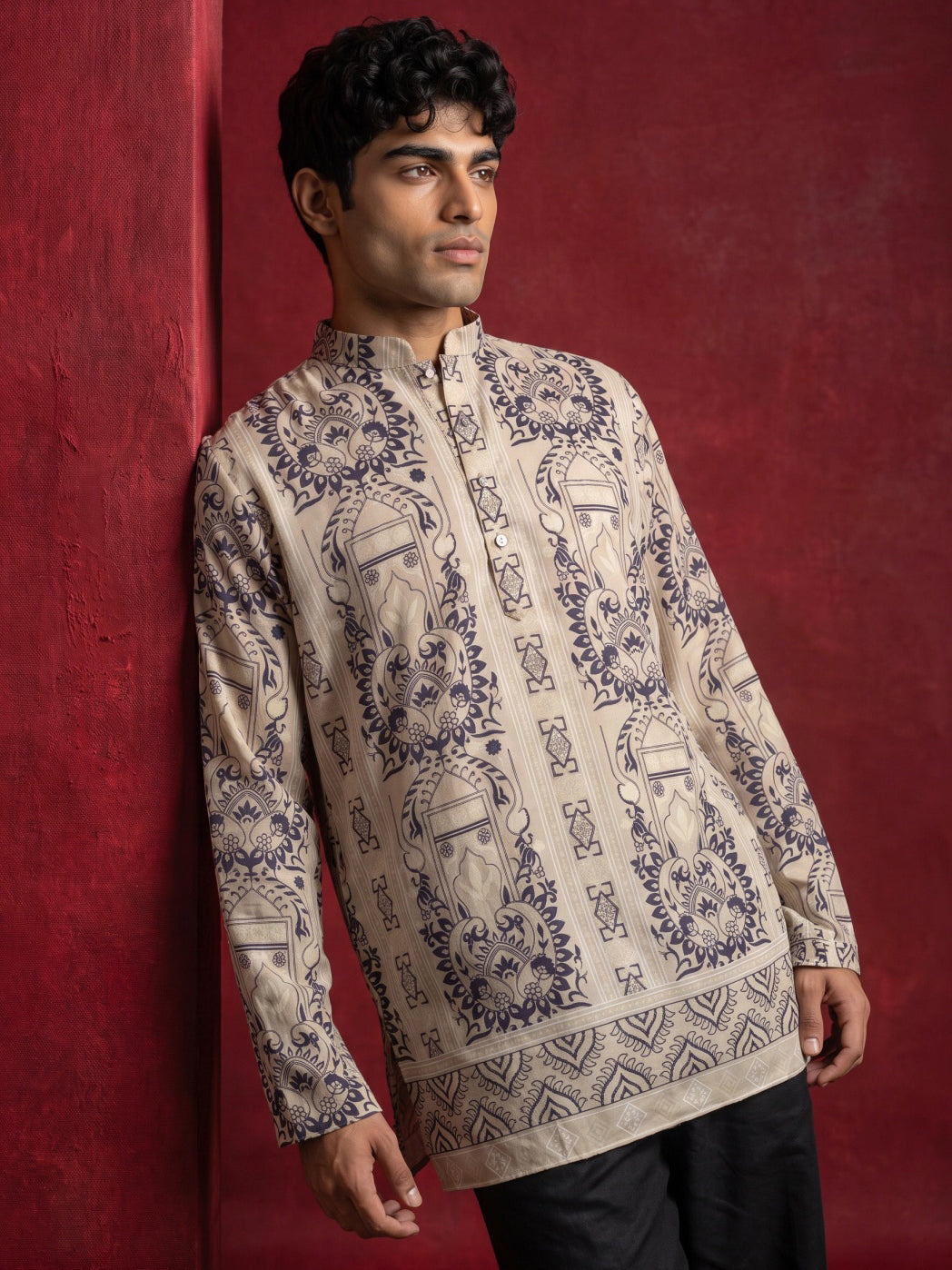 Cotton Blend Ethnic Printed Kurta with Korean Pants ( 65KP PJ11B 5573Beige ) [FF] [H-6(A-1-2-3-4)]
