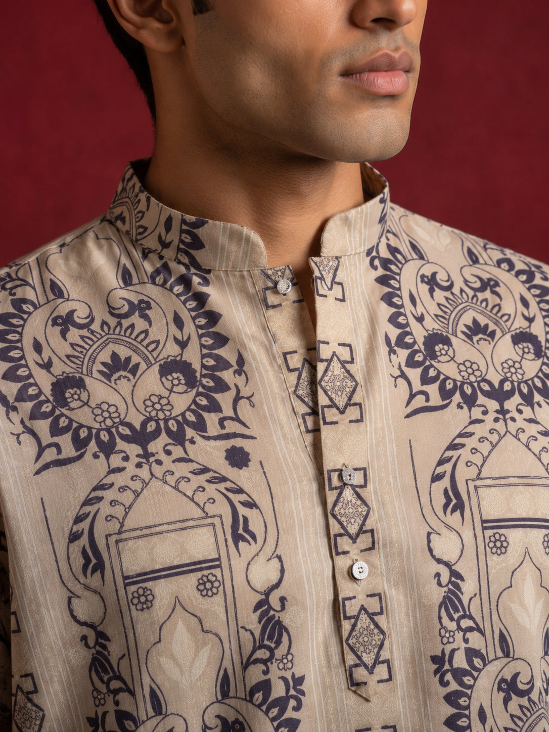 Cotton Blend Ethnic Printed Kurta with Korean Pants ( 65KP PJ11B 5573Beige ) [FF] [H-6(A-1-2-3-4)]