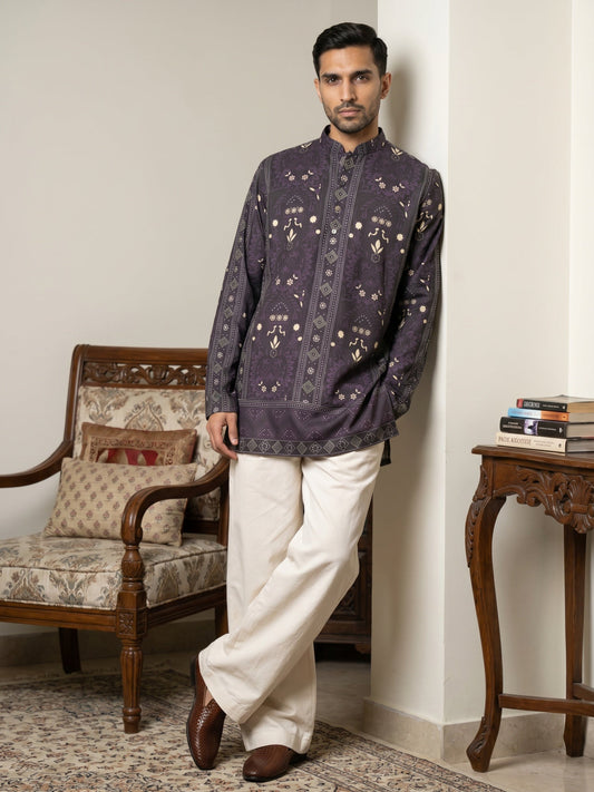 Cotton Blend Ethnic Printed Kurta with Korean Pants