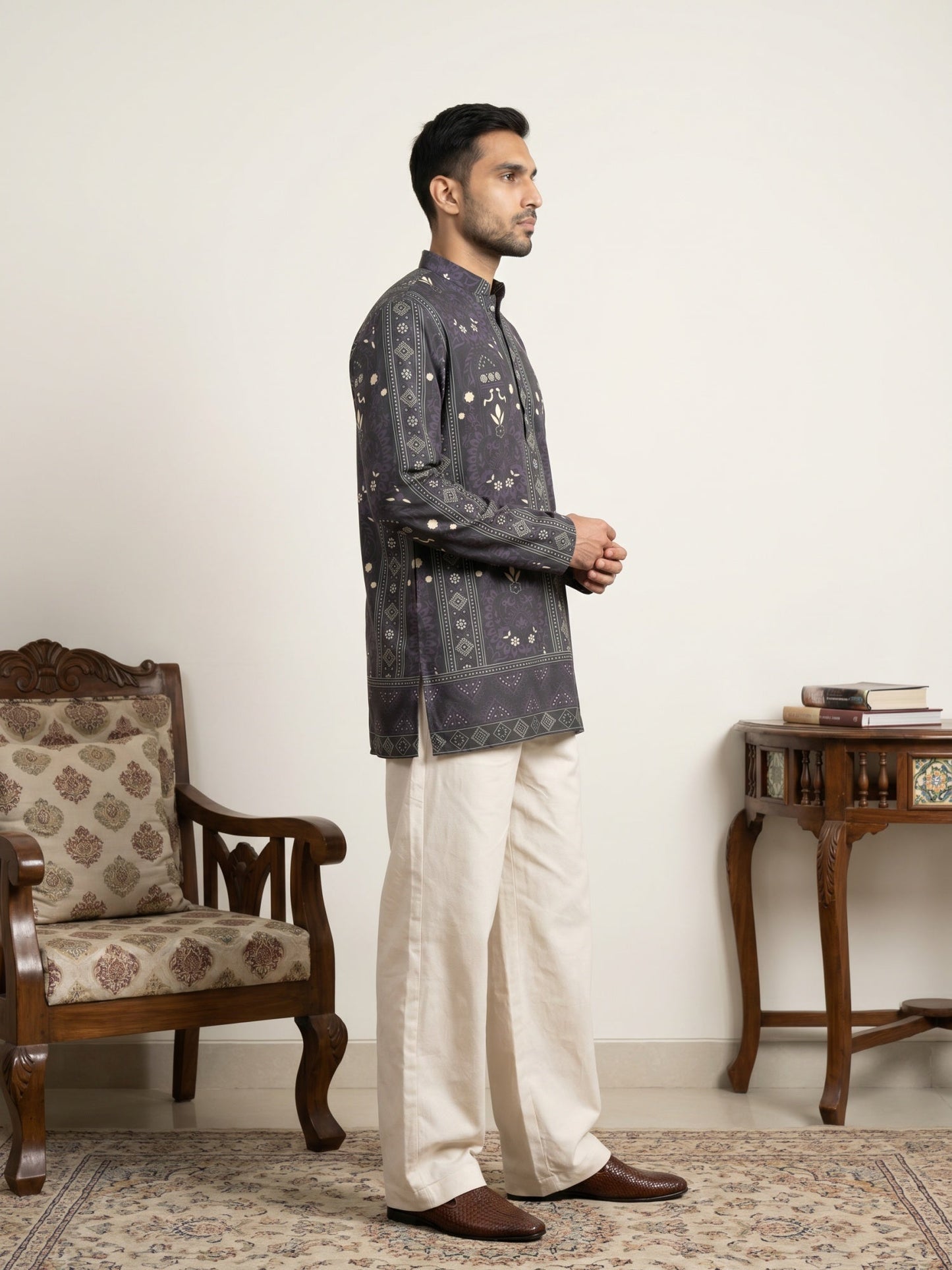 Cotton Blend Ethnic Printed Kurta with Korean Pants