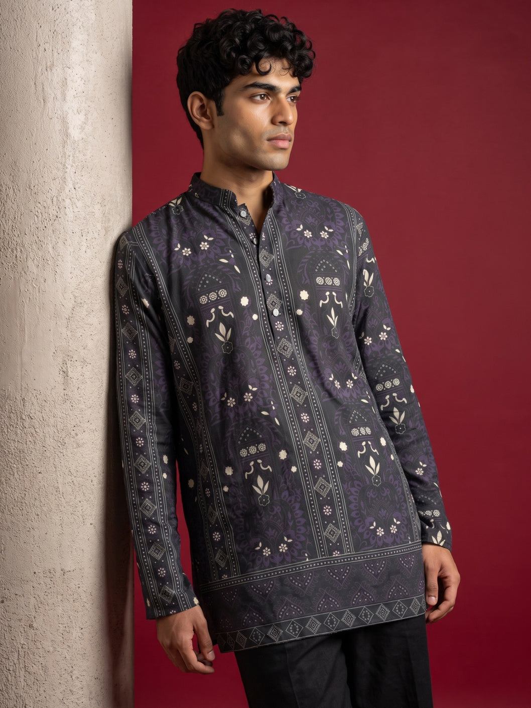 Cotton Blend Ethnic Printed Kurta with Korean Pants ( 65KP PJ11B 5573Purple ) [FF] [H-6(A-1-2-3-4)]