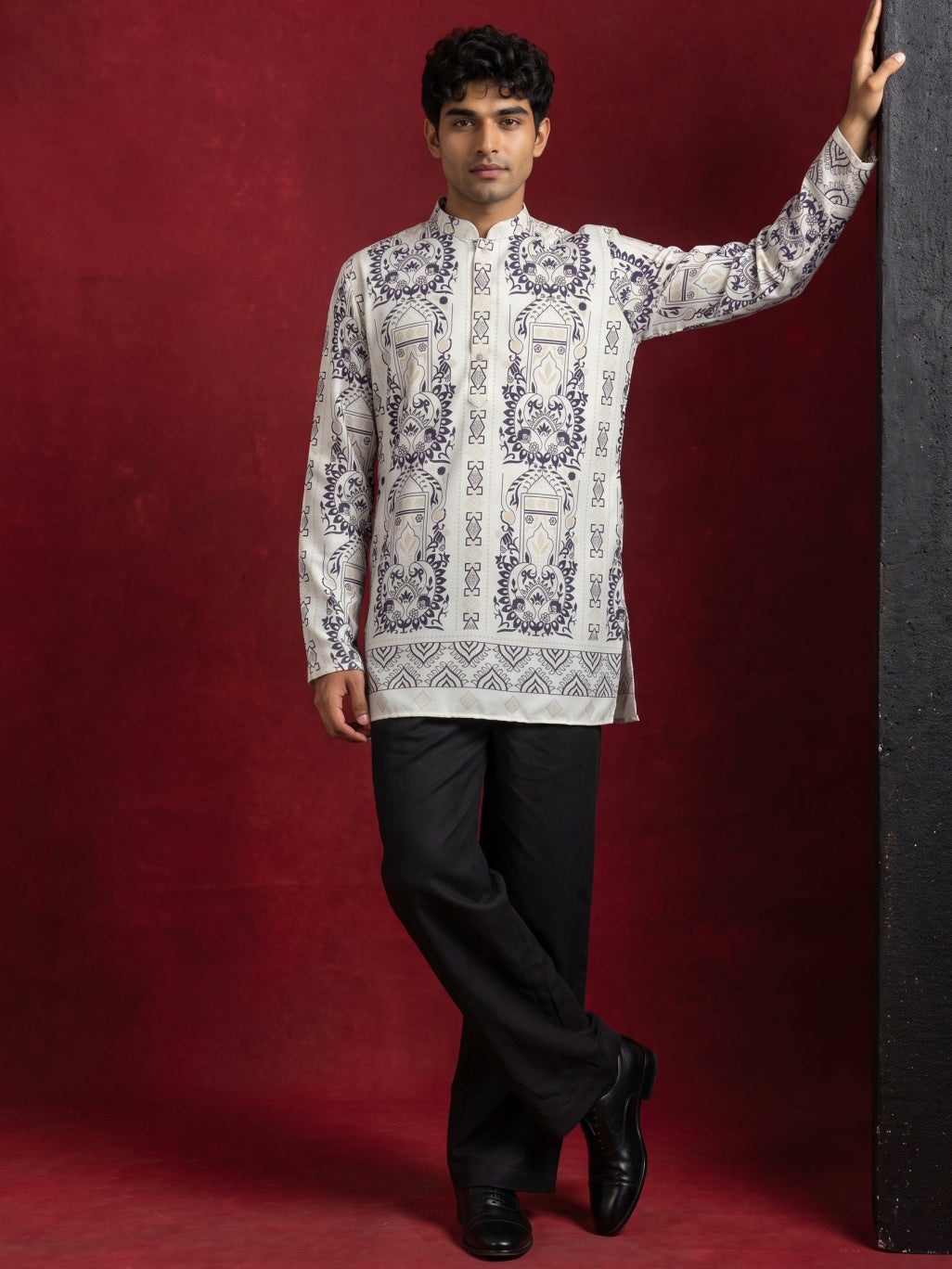 Cotton Blend Ethnic Printed Kurta with Korean Pants ( 65KP PJ11B 5573White ) [FF] [H-6(A-1-2-3-4)]