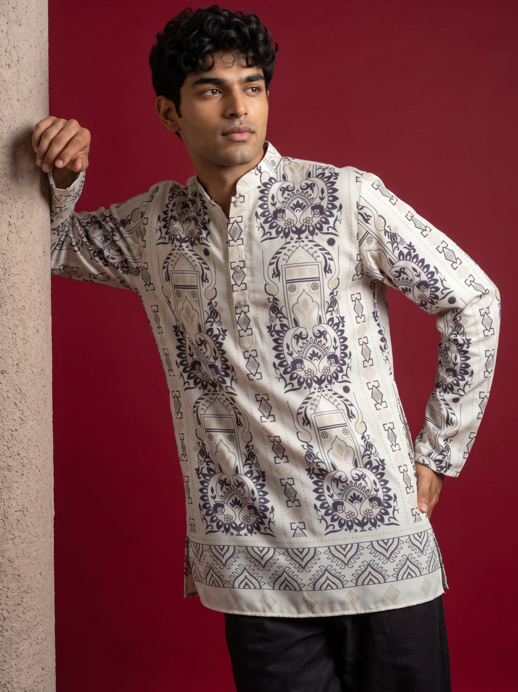 Cotton Blend Ethnic Printed Kurta with Korean Pants ( 65KP PJ11B 5573White ) [FF] [H-6(A-1-2-3-4)]