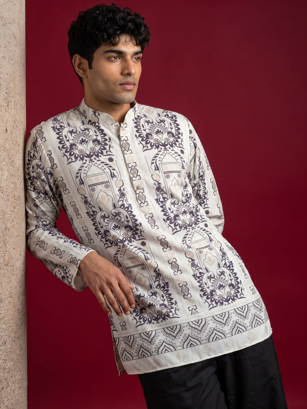 Cotton Blend Ethnic Printed Kurta with Korean Pants ( 65KP PJ11B 5573White ) [FF] [H-6(A-1-2-3-4)]