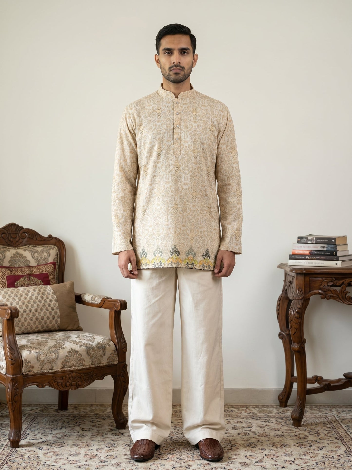 Men's Traditional Printed Kurta with Korean Pants Set