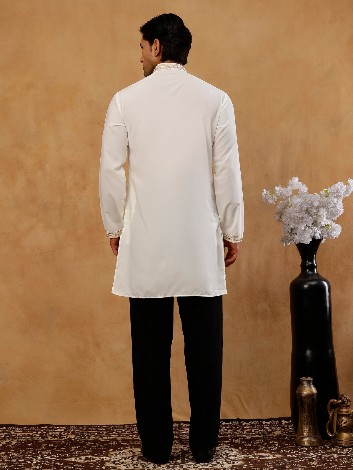 Japanese Fabric Embroidered Kurta with Korean Pant Set ( 65KP PJ11B F 5576 White )