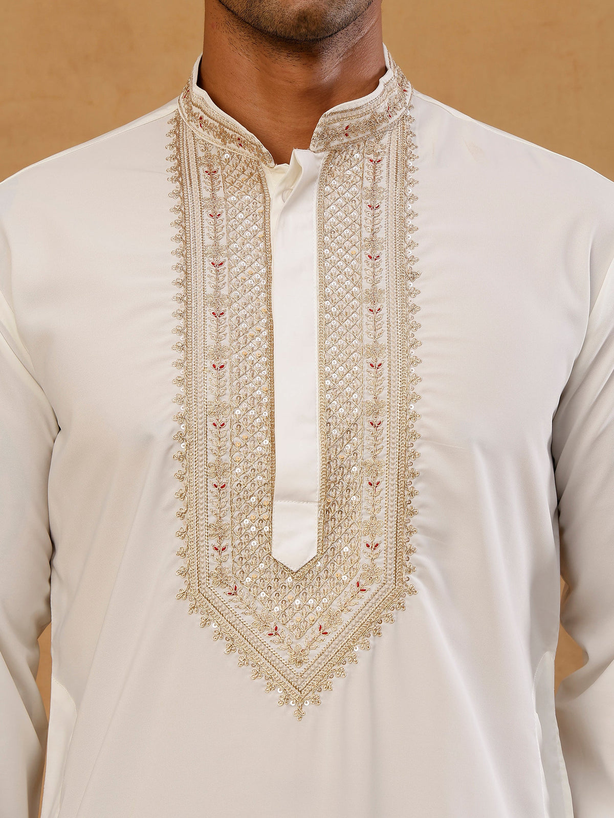 Japanese Fabric Embroidered Kurta with Korean Pant Set ( 65KP PJ11B F 5576 White )