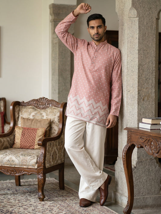 Cotton Blend Printed Kurta with Korean Pant Set ( 65KP PJ11W 5580Peach ) [FF] [G-10]