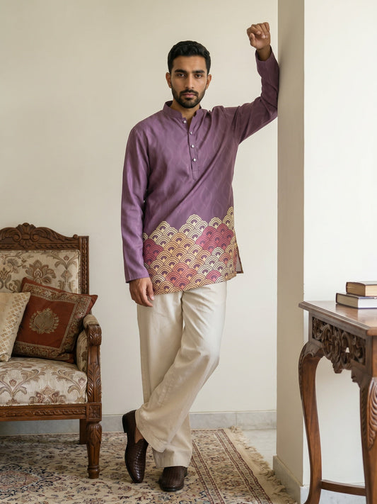 Geometric Printed Kurta with Korean Pant Set ( 65KP PJ11W 5581Purple )