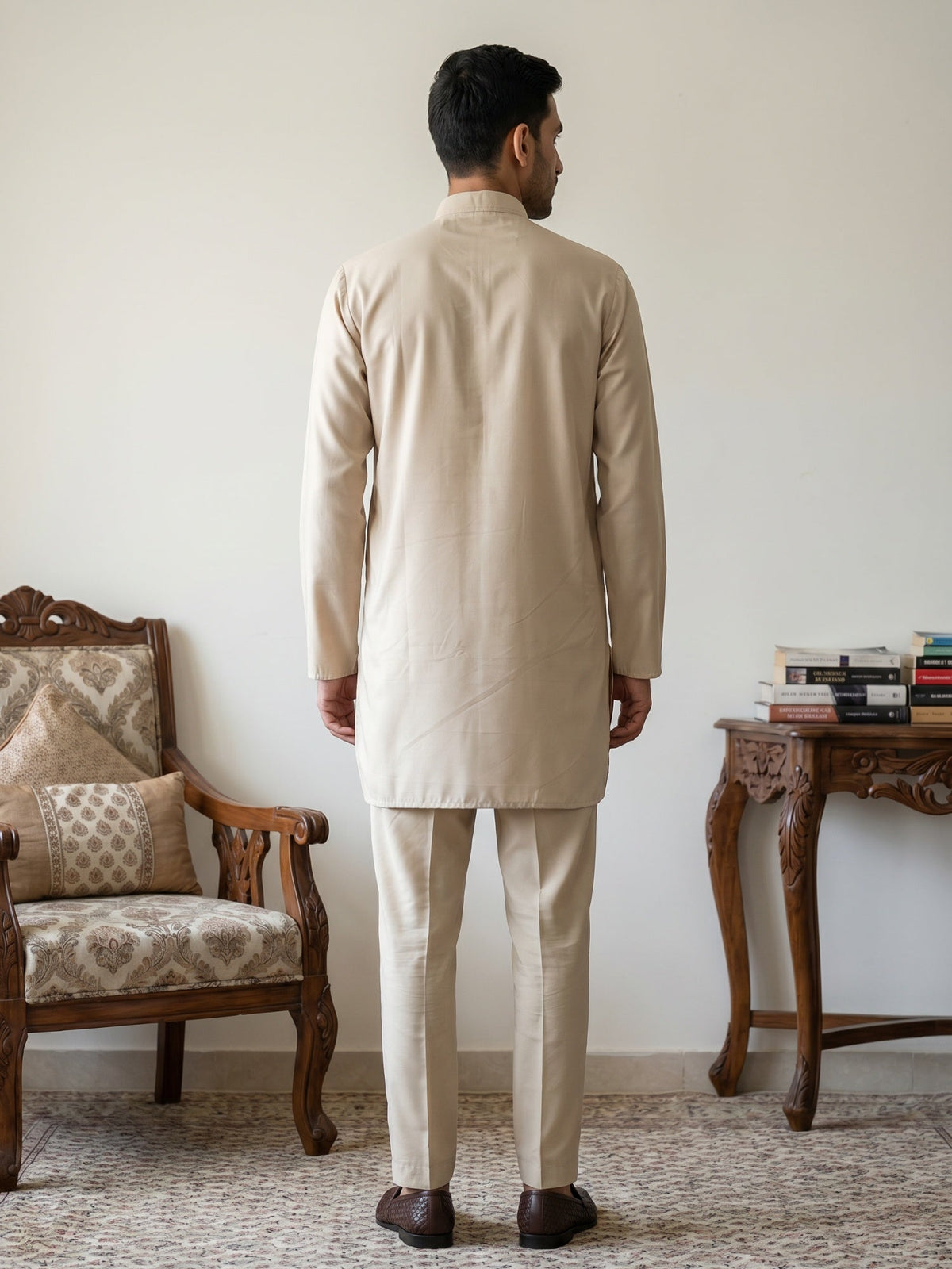 Classic Silk Blend Kurta Pyjama Set for Men ( 65KP 5586Beige ) [FF] [WAISTCOAT]