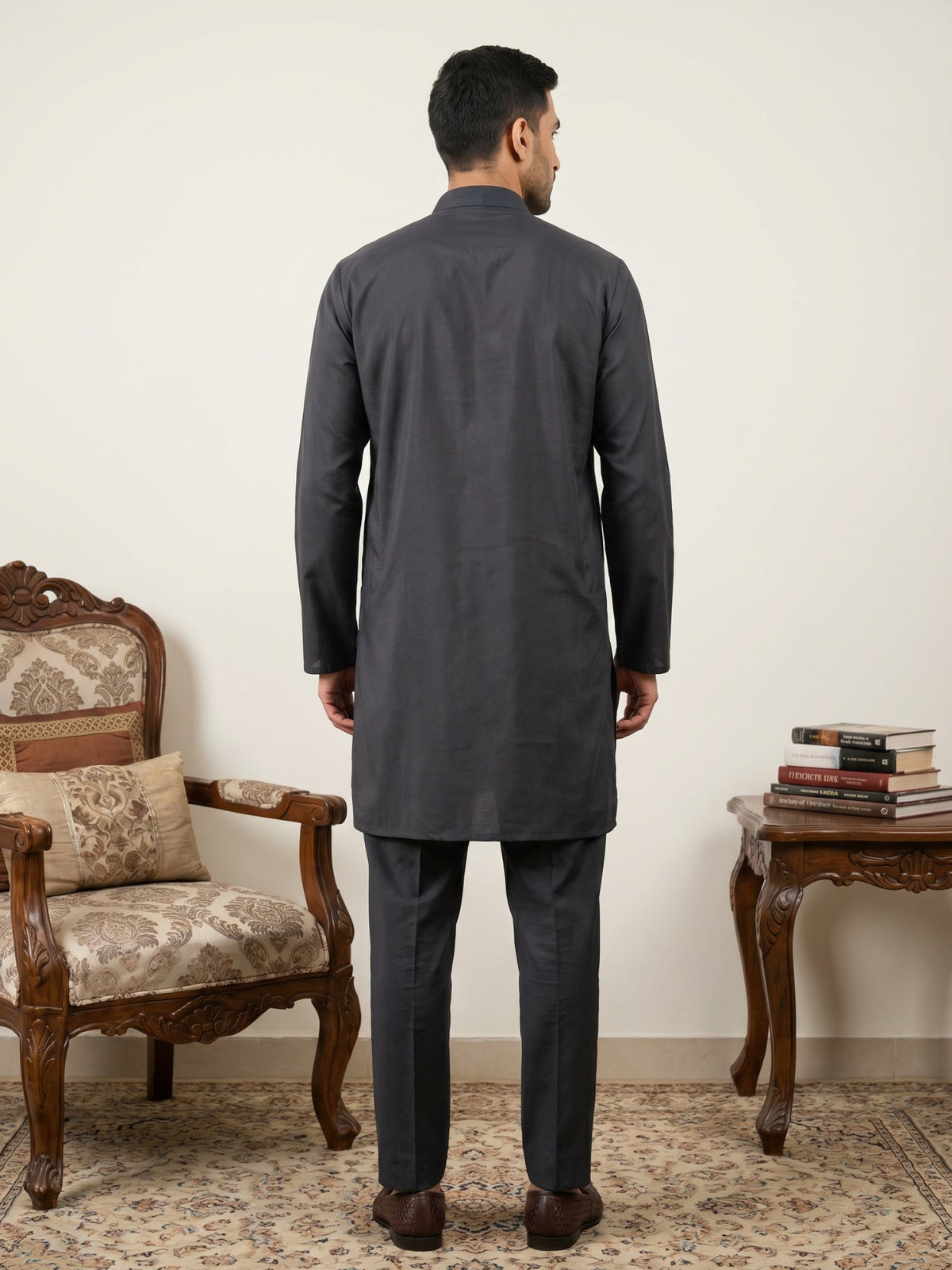 Classic Silk Blend Kurta Pyjama Set for Men ( 65KP 5586Black ) [FF] [WAISTCOAT]