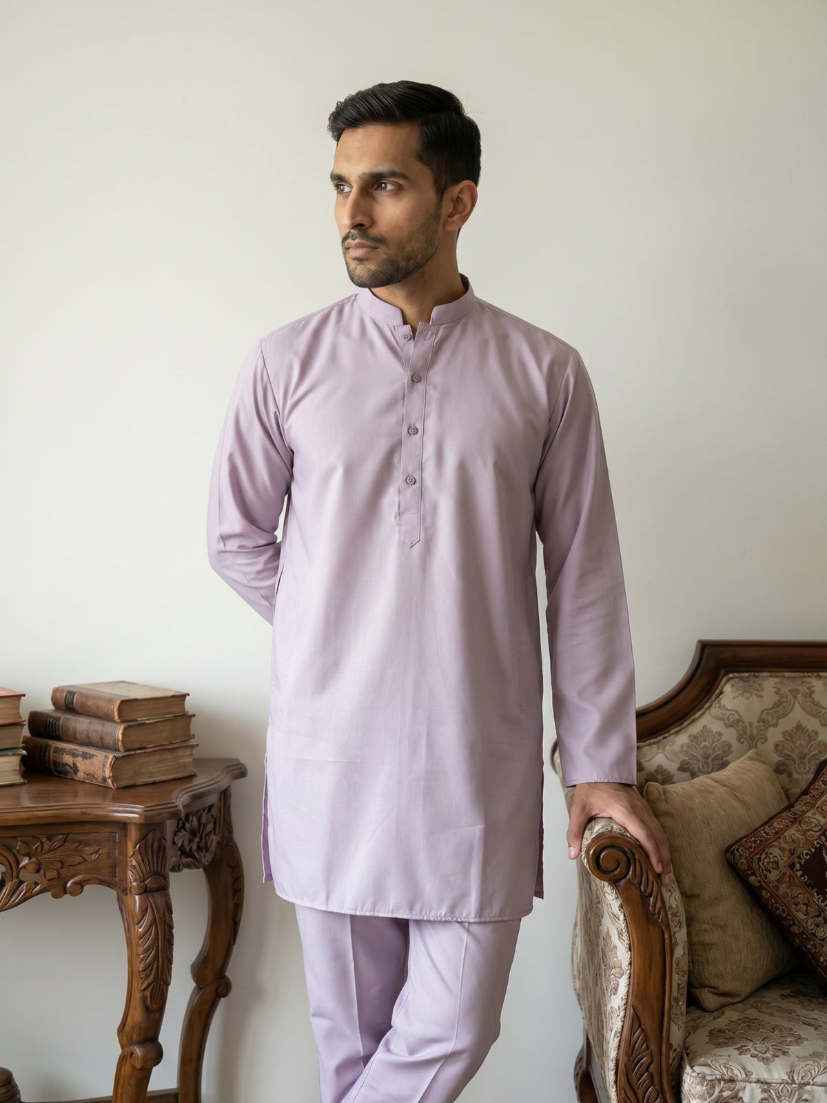 Classic Silk Blend Kurta Pyjama Set for Men ( 65KP 5586Lavender ) [FF] [WAISTCOAT]